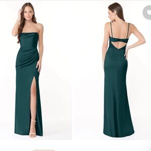 Azazie Pine Green Backless Dress with Slit